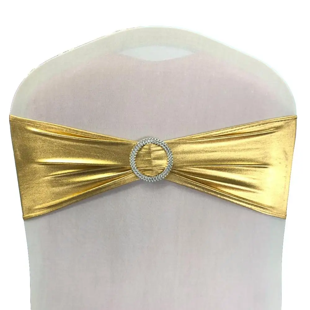 Cheaper Elastic Gold Chair Sash Royal Metallc Gold Chair Bands Elastic Wedding Banquet Party Spandex Chair Sashes