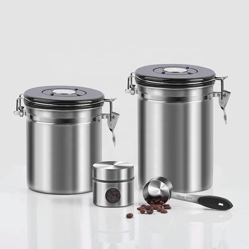Modern Stainless Steel Coffee Bean Container Sugar Tea Coffee Jar With Coffee Spoon