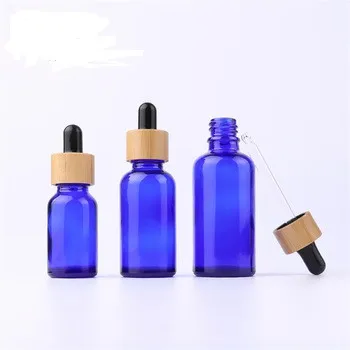 50ml bamboo dropper essential oil blue bottle for hair oil with bamboo cap