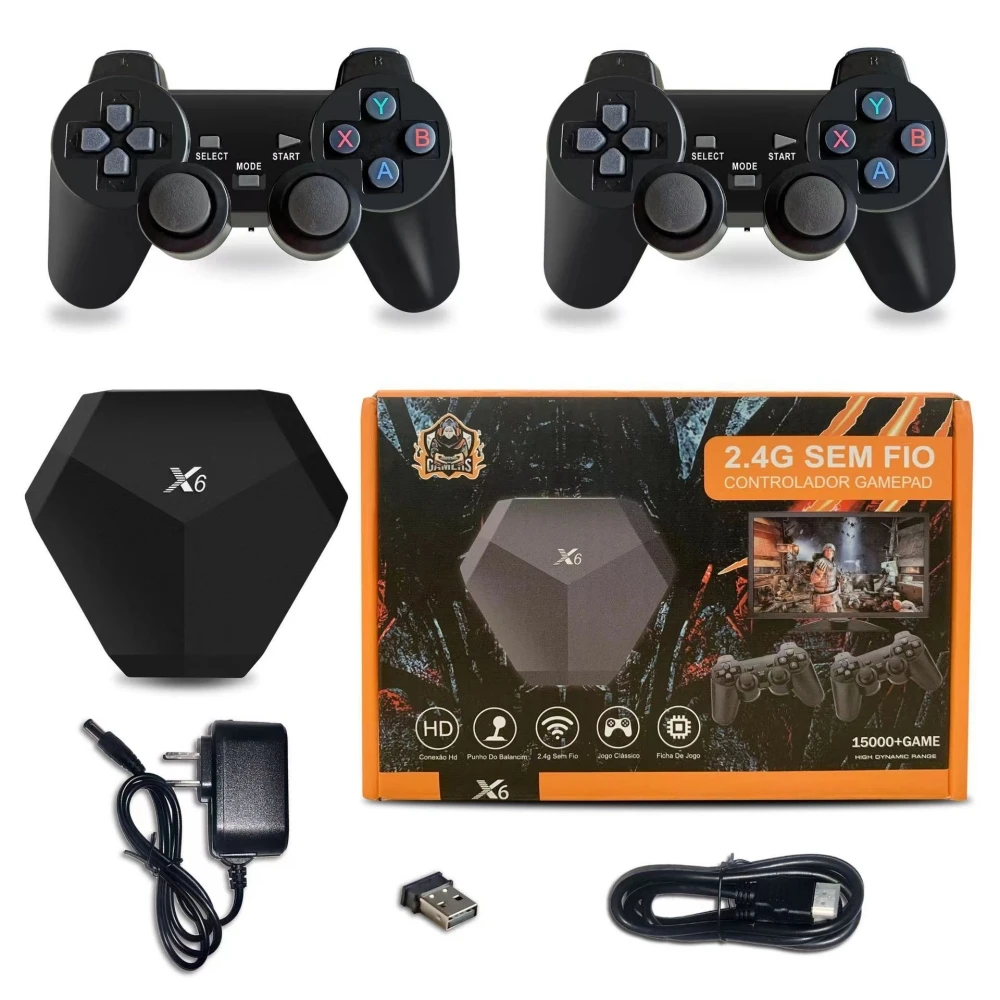 Ретро игровая консоль X6 симуляторы 64G 15000 игры установлен HD Выход 2 беспроводных контроллера загружаемый PS1 игровой подарок