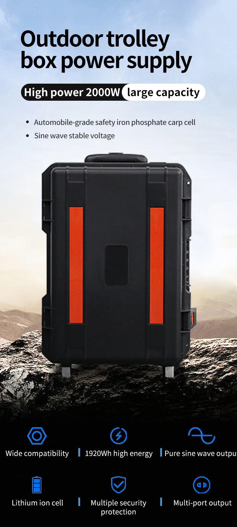 2000W Power supply outdoor portable power station for emergency power backup