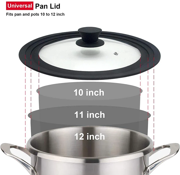 new multi size Universal silicone rubber rim soup pot lid cover with glass for pot and pans saucepan