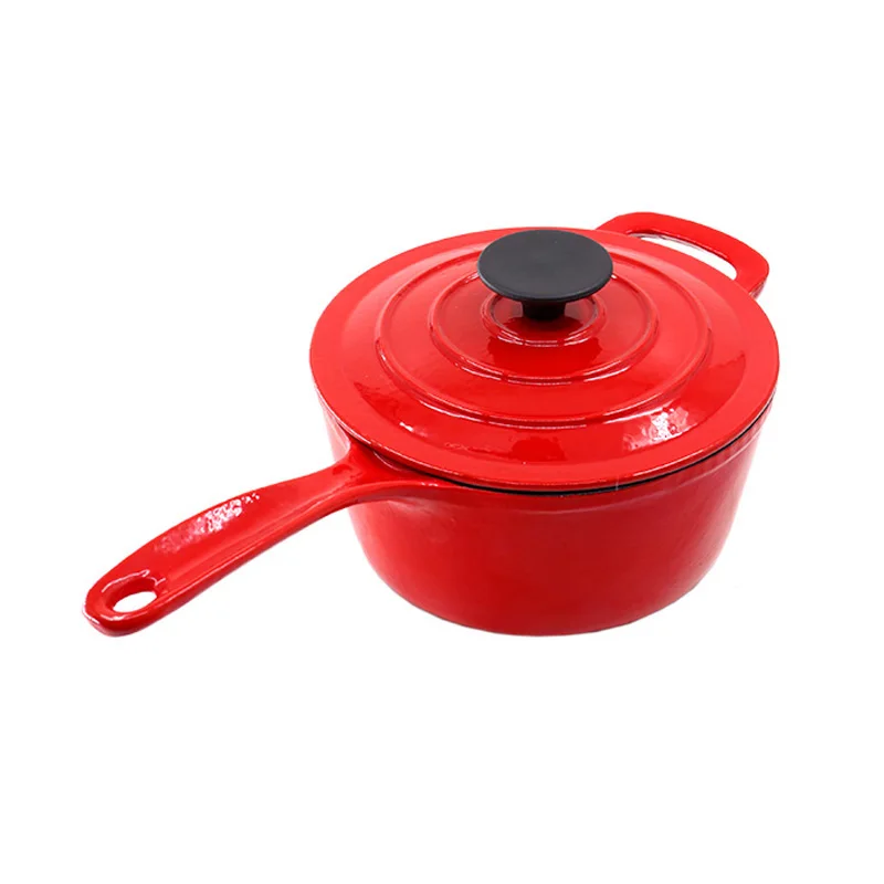 Wholesale High Quality Enamel Cast Iron Saucepan Cast Iron Deep Skillet Cooking Pot with Long Handle