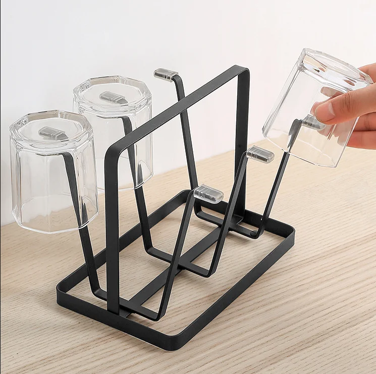 White Black Portable Mug Organizer Bottle Drying Holder Tree 6 Glass Cups Holder Non-Slip Metal Kitchen Rack