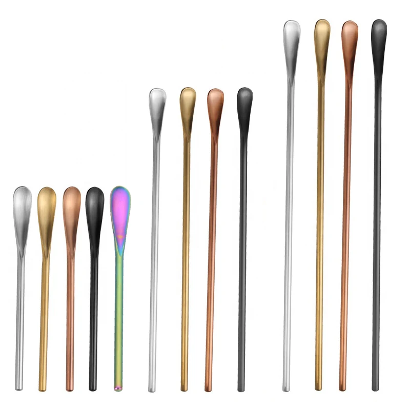 13 22 26cm Long Handle Custom Casting 18/8 Stainless Steel Coffee Matte Gold Spoon Branch Metal Mixing Mini Bar Stirring Spoon