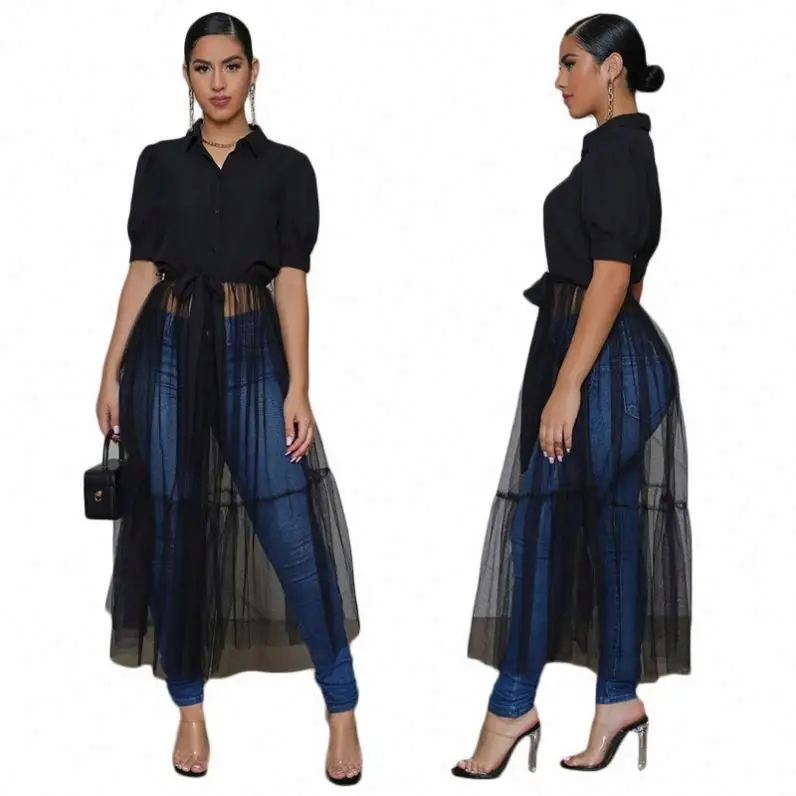 2021 Fashion Shirt Style Button Gauze Dress Ladies Long Street Solid Color Dress Casual Home Commuting Dress Female Wholesale