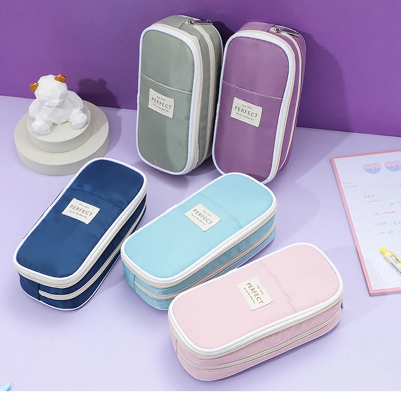 Custom logo bright color soft zipper children pencil case organizer promotional school pencil cases for kids 2024