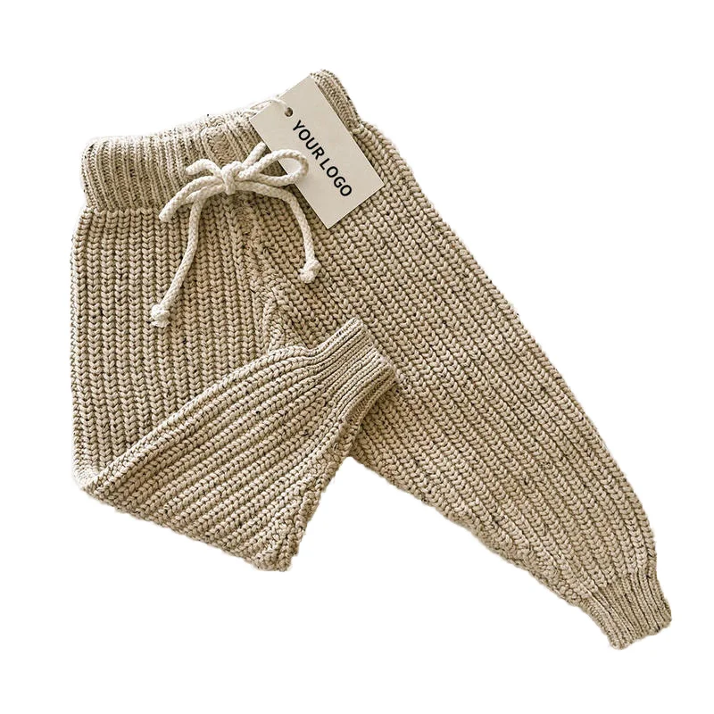 Custom Logo Sprinkle Cotton Baby Sweaters New Born Winter Clothes Ribbed Chunky Knitted Pant Long Sleeve Kids Knitwear Set