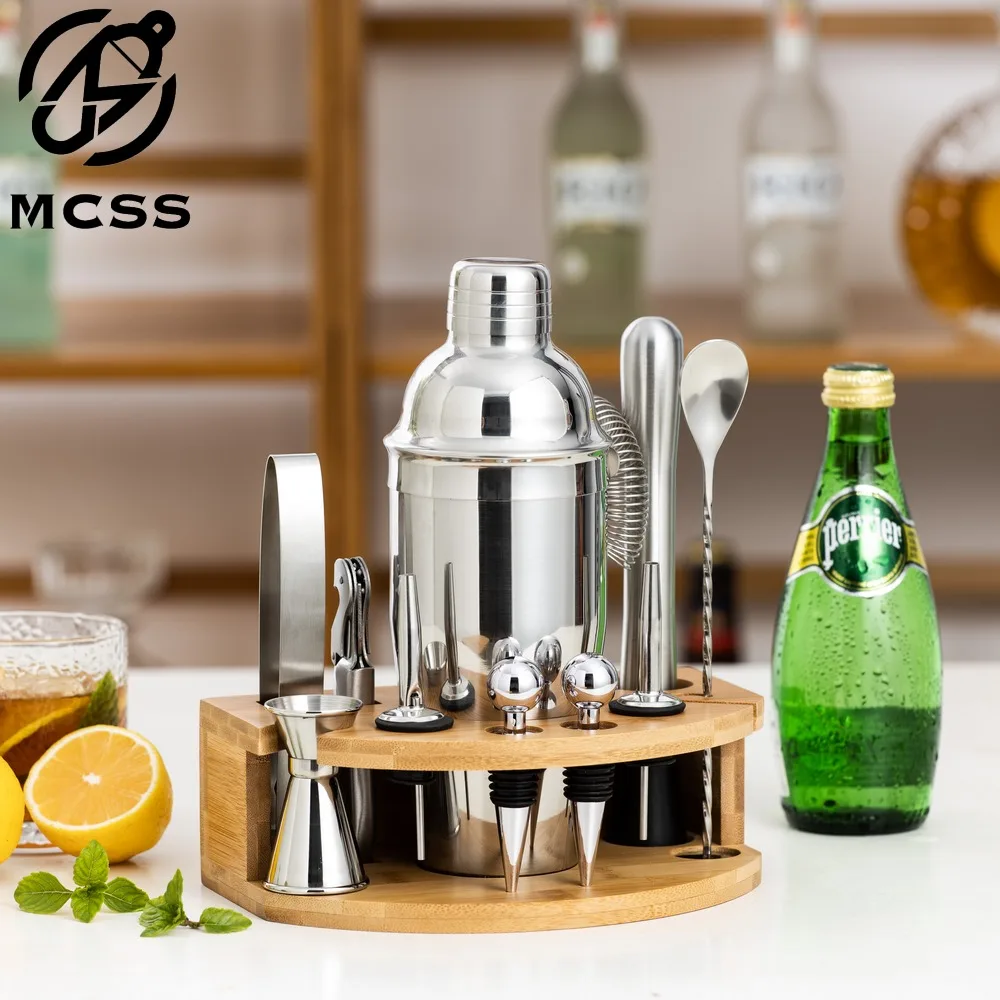 2023 Newest Product Stainless Steel Cocktail Shaker Bar Tools Kit Bartender kit Bar tools Set with Stand Bar set