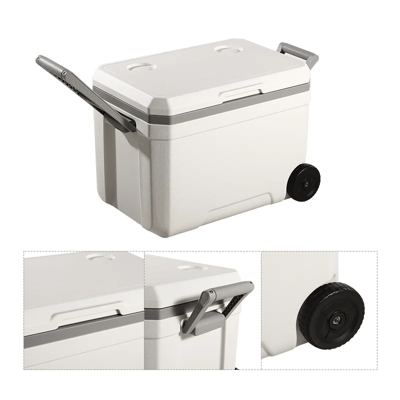 Everich Hot Seller Wheeled Insulation Hard Cooler Box 70L Food Grade Material Keep Cold 48 Hours And Hot 3 Hours Camping Use