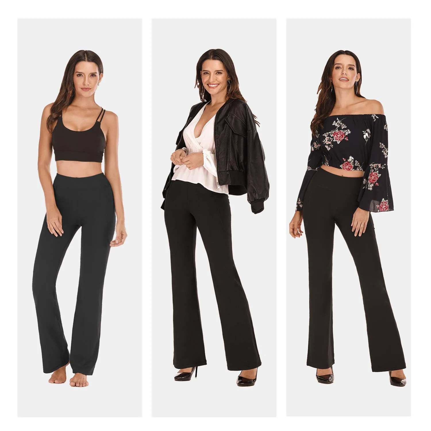 High Quality Women Leisure Sports Wide Leg Yoga Pants Micro Flare Dance Pants High Waist Tummy Control Yoga Leggings With Pocket