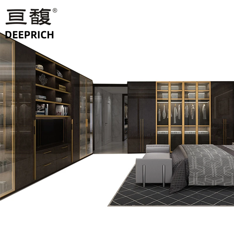 HQ084 DEEPRICH fullhouse custom wine cabinet dark light luxury metal glass bookcase panel closet walkin closet bedroom furniture