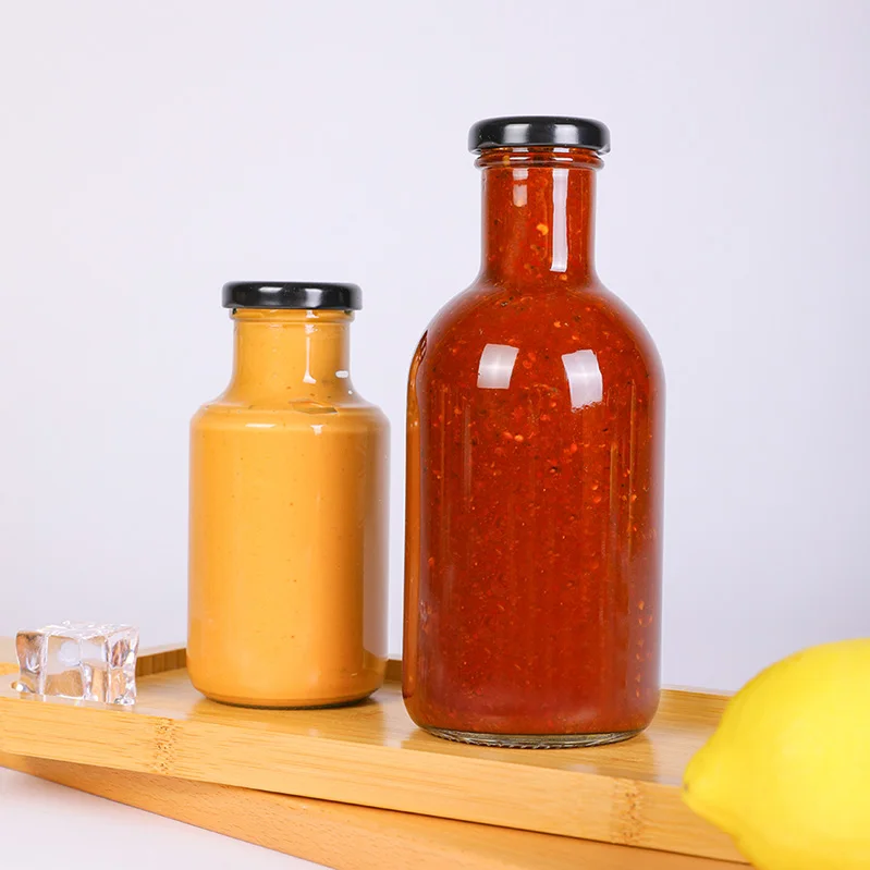 High quality 8oz 16oz salad dressing barbecue container ketchup chili sauce glass staut bottle in bulk