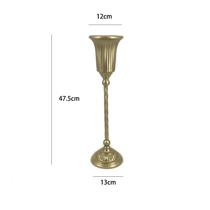 Wedding Prop Hotel Table Flower Retro Metal Candlestick Goblet Floral Vase Gold Candle Stand Decoration
