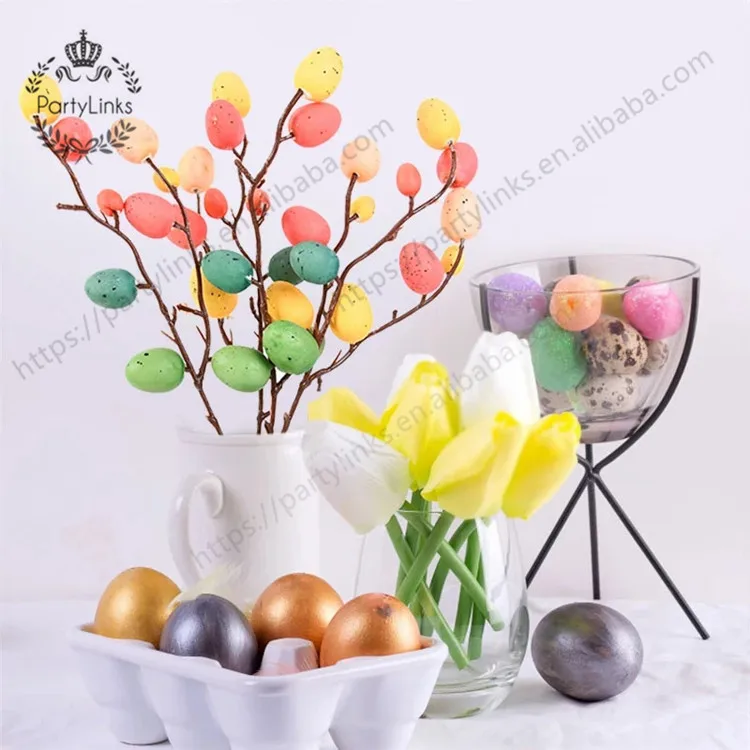 Easter Egg Tree Branch Colorful Painting Foam Egg Flower Fake Plant DIY Easter Decoration Wedding Festival Party Home Vase Decor