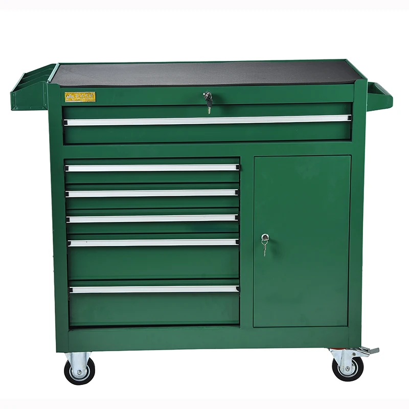 Green large capacity 6 drawers Storage metal tool cart with wheels and side door