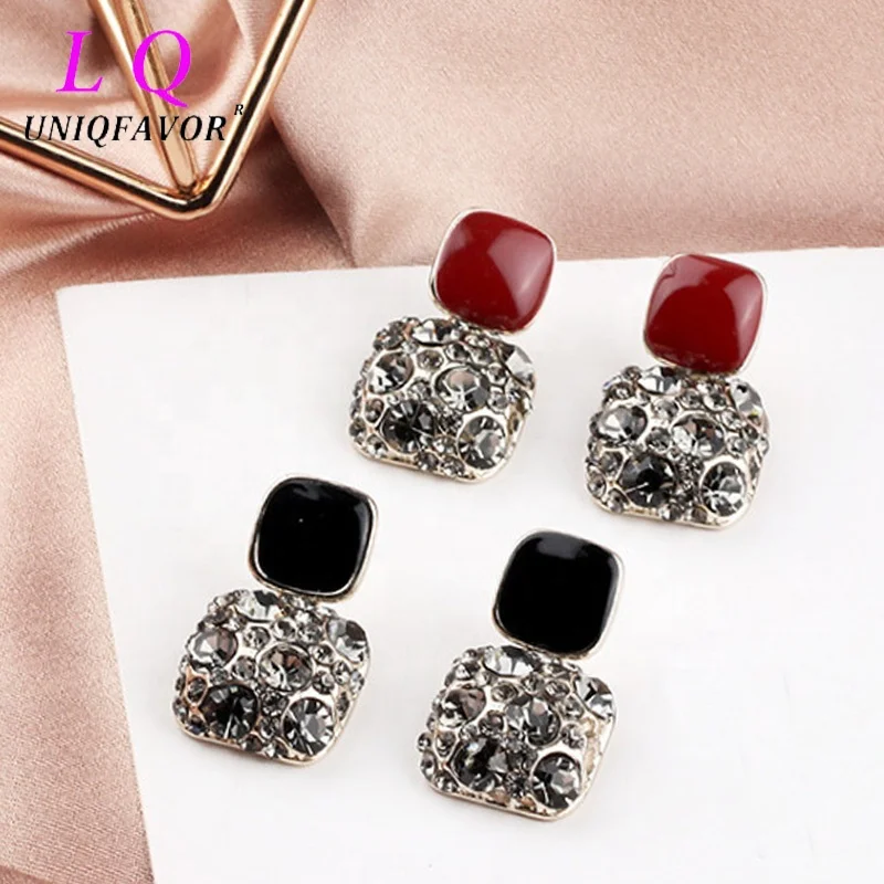 Custom Packing Eco-Friendly Crystal Rhinestone Dangle Earrings Vintage Statement Baroque Geometric Square Stud Earrings