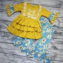 Stock Reayd to ship NO MOQ Cute Floral Boutique Clothes Set Long Sleeve Tunic With Pants Baby Girls Boutique Outfit