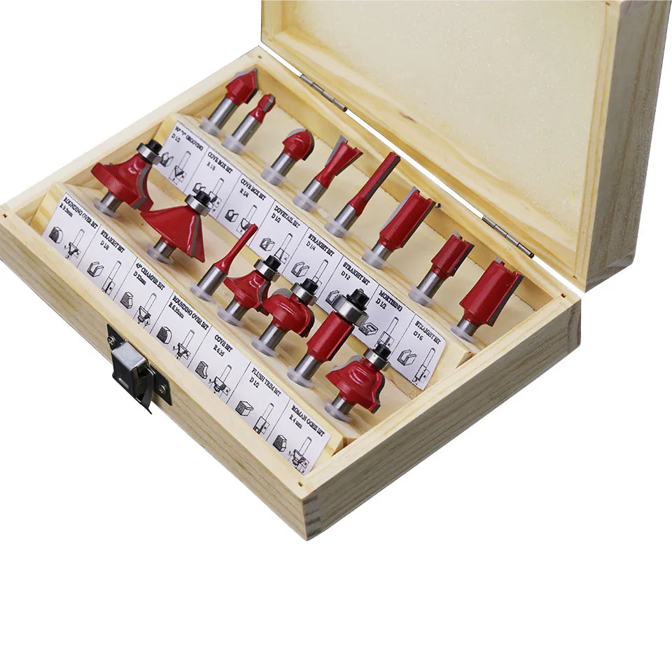15pcs Multifunction Combination 1/2 1/4 8mm Shank CNC Wood Router Raised Panel Bits Milling Cutter For Wood Router Bits