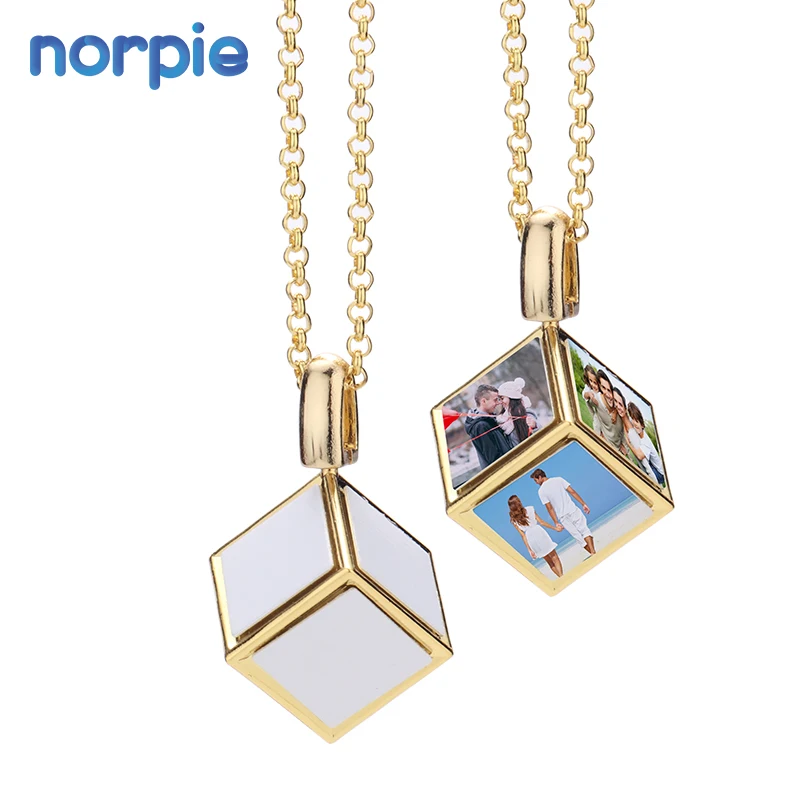 New Arrival DIY 3D Cube Photo Frame Necklace Sublimation Dice Cube Necklace with 6 Inserts