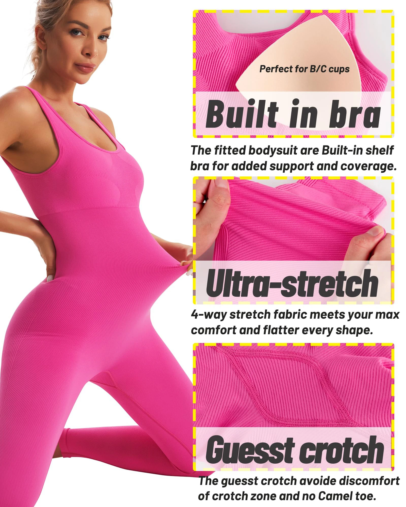 RUNNING GIRL Jumpsuits for Women Ribbed Backless Sexy One Piece Outfits Tummy Control Bodysuit Athletic Rompers