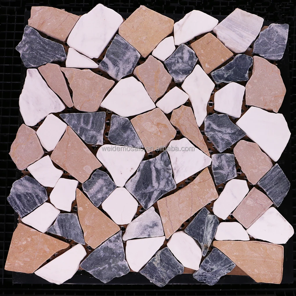 Weide mixed marble mosaic tile pebble stone for outdoors Irregular marble free-form mosaic tiles