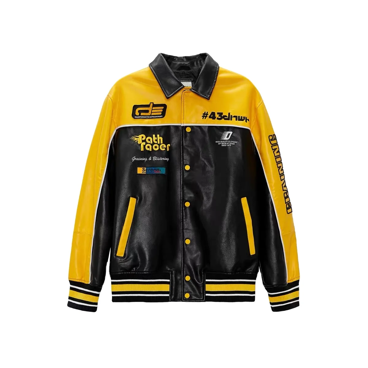 Custom 3D logo embroidered patch color block MEN original leather pilot leather jacket chenille patch winter leather jacket mens