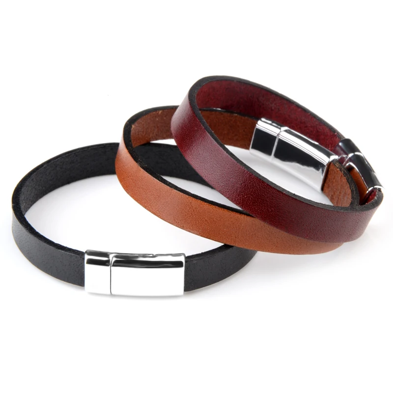 Chanfar Alloy Clasp Genuine Plain Leather Men Bracelet