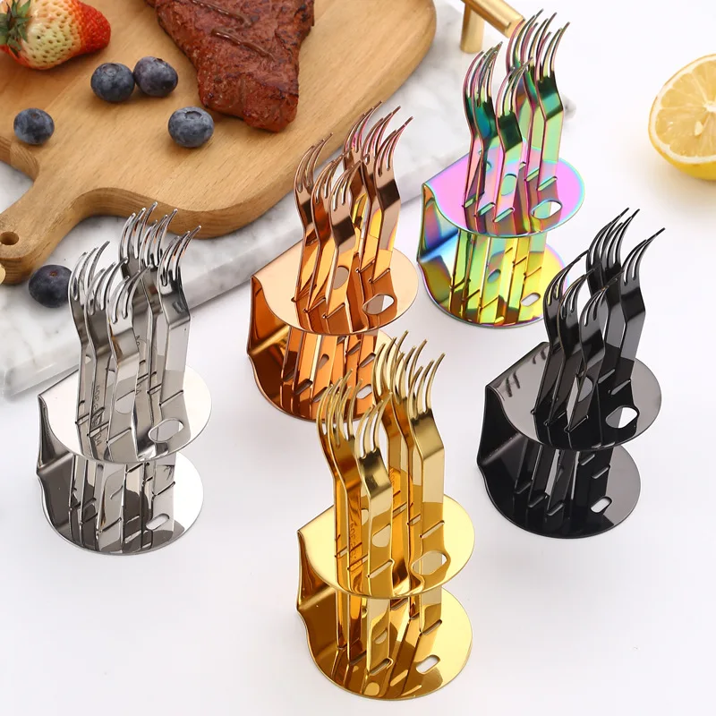 304 Stainless Steel Fruit Fork Set Combination Western Tableware Dessert Three Teeth Fruit Toothpick 6 Pieces Set