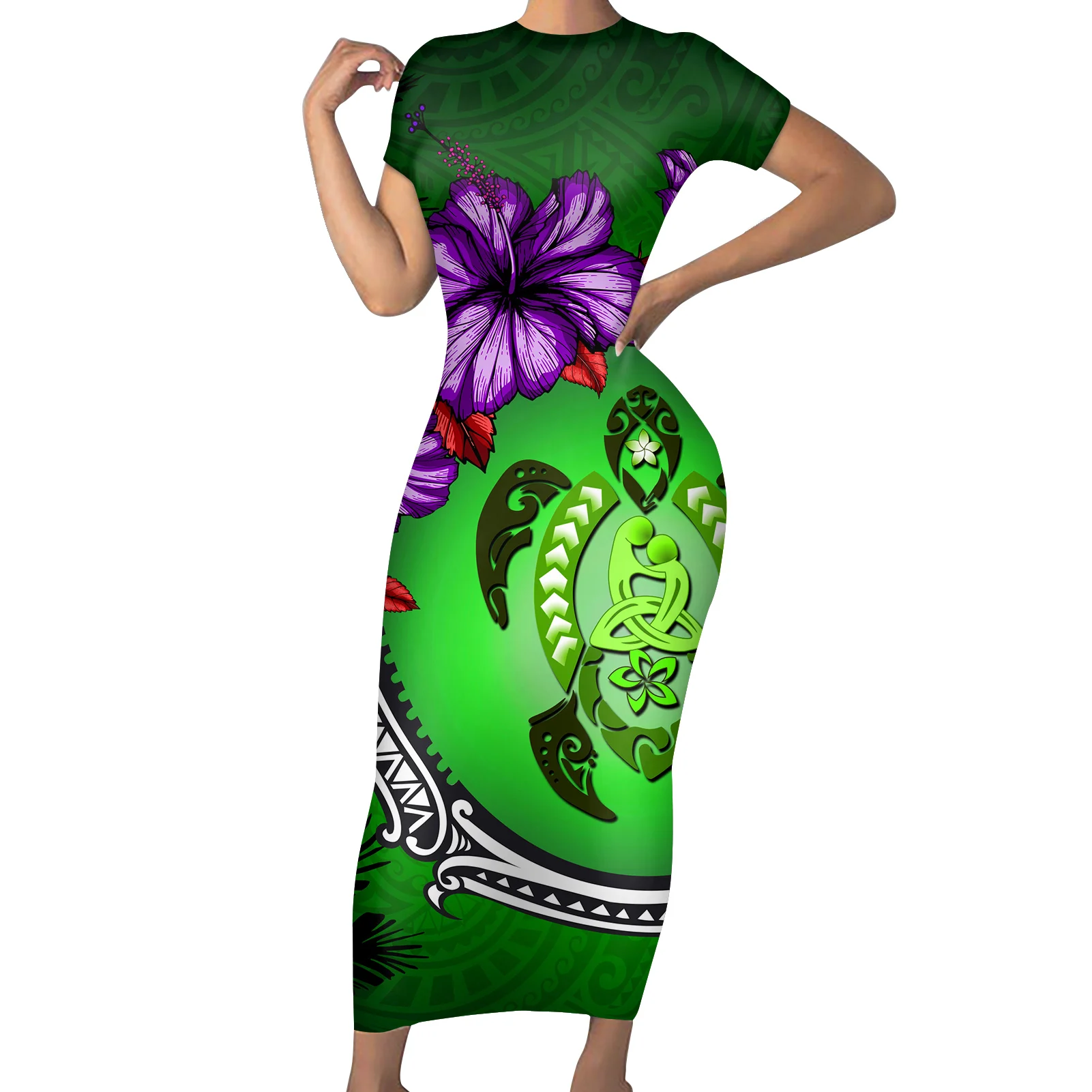 
Samoan Tribal Design Women Long Dresses Polynesian Print Clothing Plus Size Fat Female Outfit Fashion Floral Maxi Dress MOQ 1 
