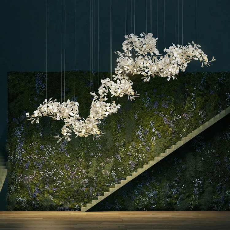 Custom Flower Ginkgo Leaf Ceramics Floral Hotel Villa Living Room Dining Room Chandelier Ceiling Luxury Pendant Light