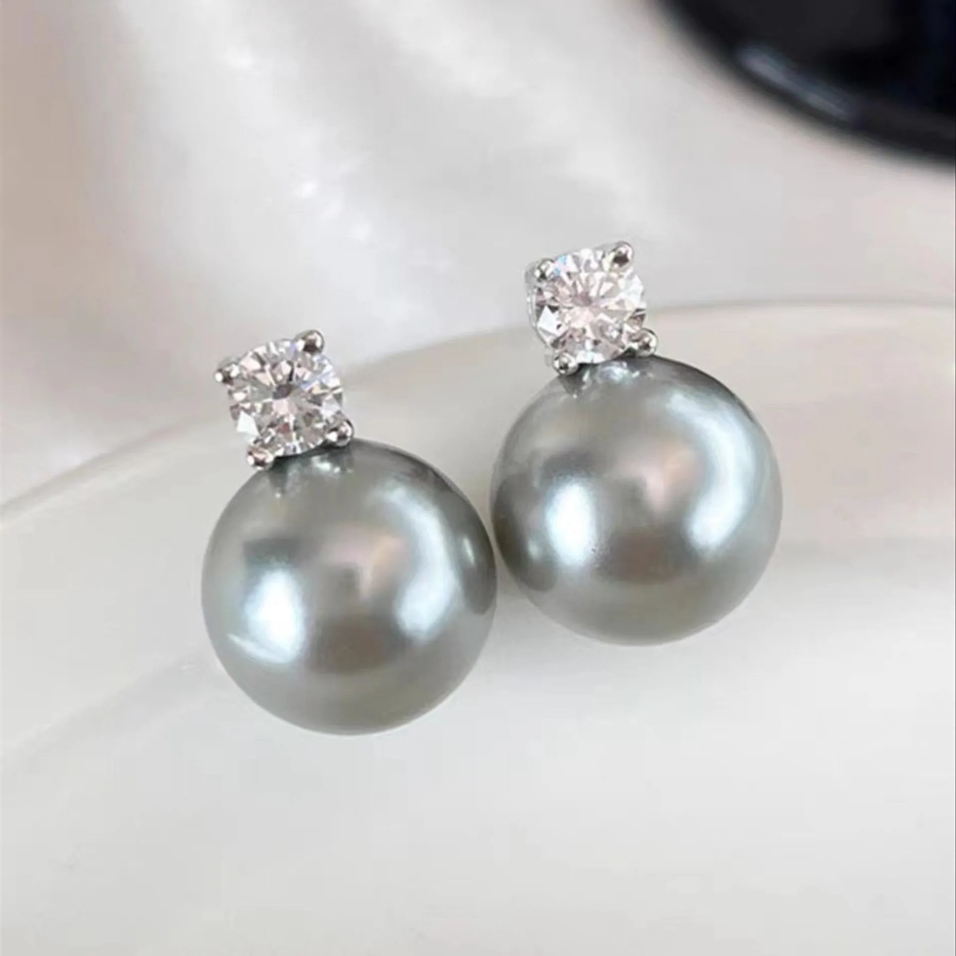 Fashion Jewelry Party Dress Pearl Earring Necklace Set High-grade Pearl Luxury Original CLASSIC Ball Mould Making Grey ZHUJI /