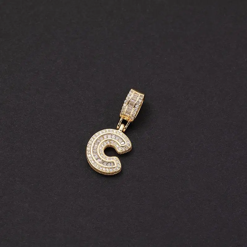 Top Selling Popular Hip-hop Necklace Full Zircon Brass Gold Pendant Necklace 26 Initial Letter Necklace for Women Men