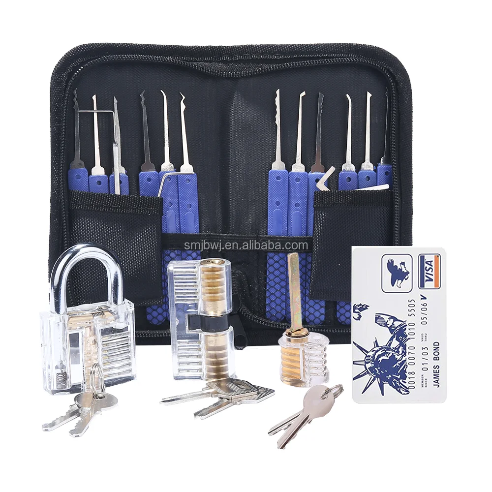 Lock Pick Set with Transparent Training Padlock and Credit Card Lock Picking Tool Kit