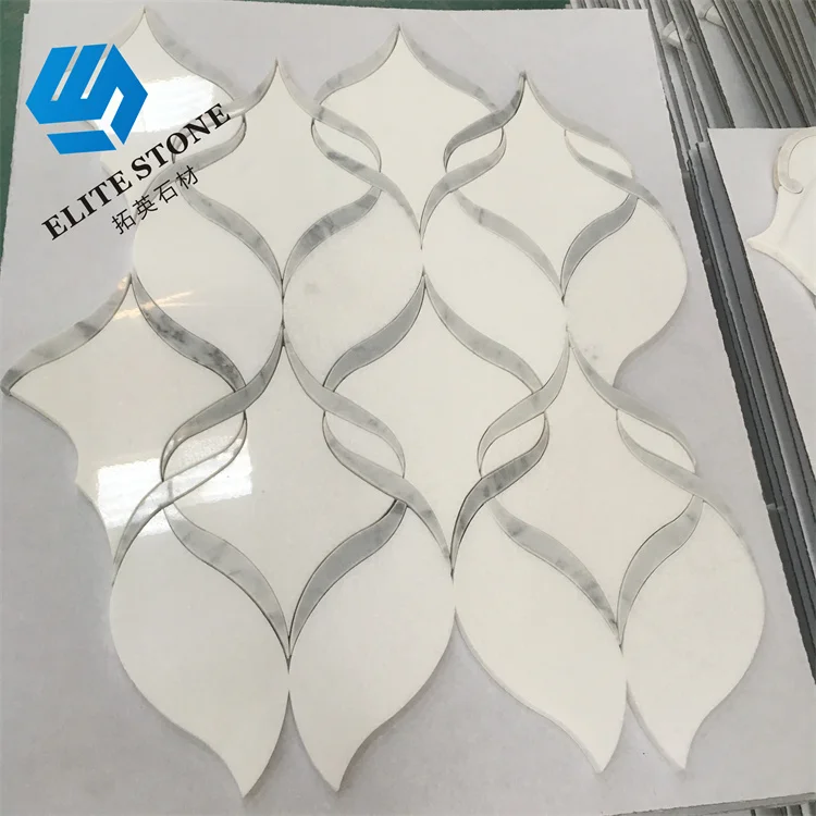 leaf shape mosaic tile white Marble waterjet Mosaic Tile Stone veneer kitchen backsplash Marble For Wall mosaico tiles sheet