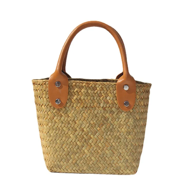 2024 Retro Handmade Straw And Rattan Bucket Bags Beach Vacation Bag Bamboo Woven Handbag For Women