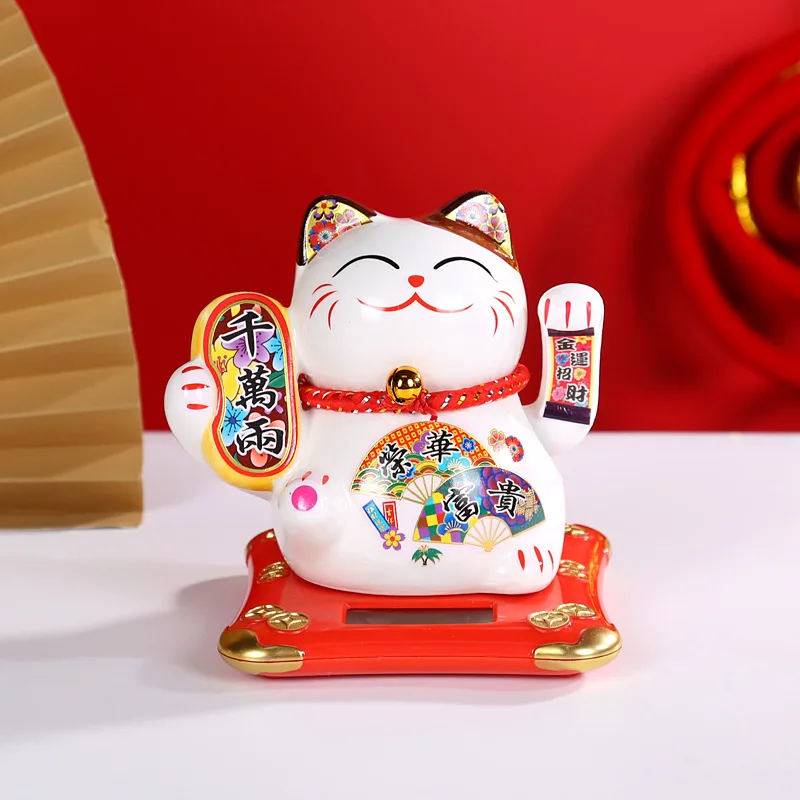 Japanese Waving Arm Maneki Neko Lucky Cat Statues Decor Beckoning Feng Shui Wealth Cat for Welcoming Fortune Luck Wealth 5Inch