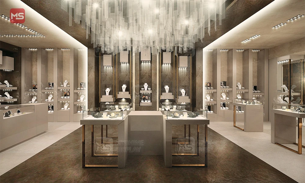 Tempered Glass Jewelry Showcase LED Lighting Jewelry Store Display Counter Fixtures Jewelry Shop Furniture