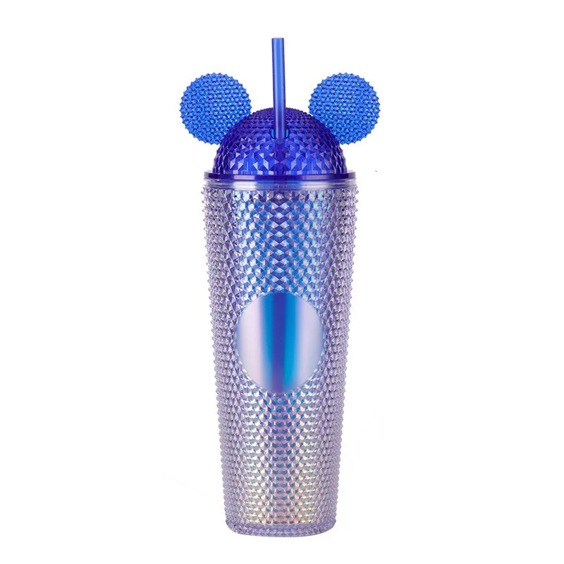New Style Custom 24oz Double Wall Acrylic Diamond Twinkles Studded Mickey Plastic Cups with Dome Lid And Straw For Gift