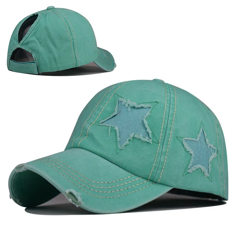 Custom High Quality Adult Baseball Hats Sequin Stars Hole Pentagram Baseball Cap