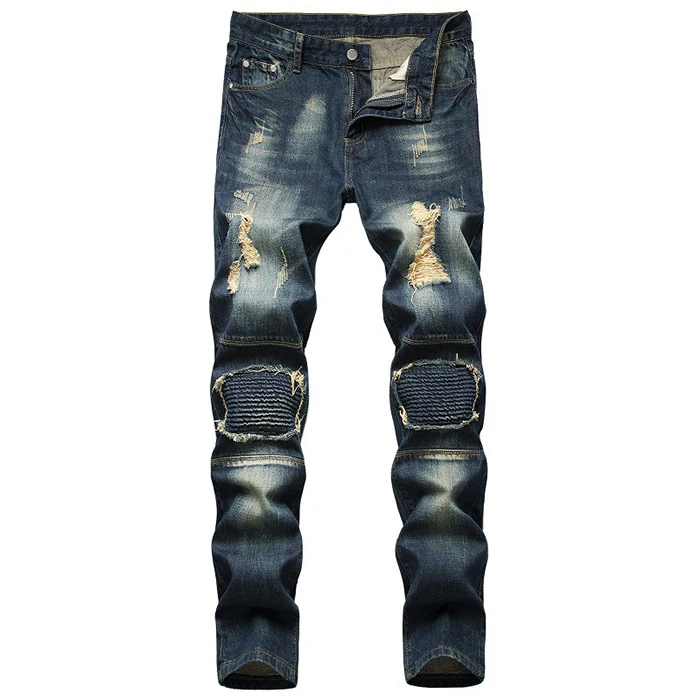 professional factory custom denim fabric jeans custom pattern distressed washed men denim jeans