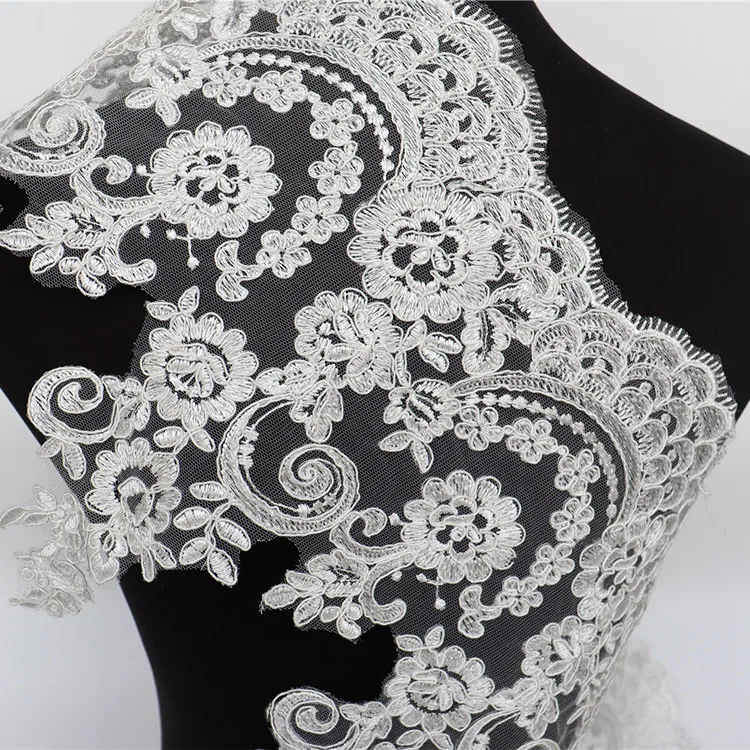 Lace bridal embroidery flowers trimming lace wedding dress accessories