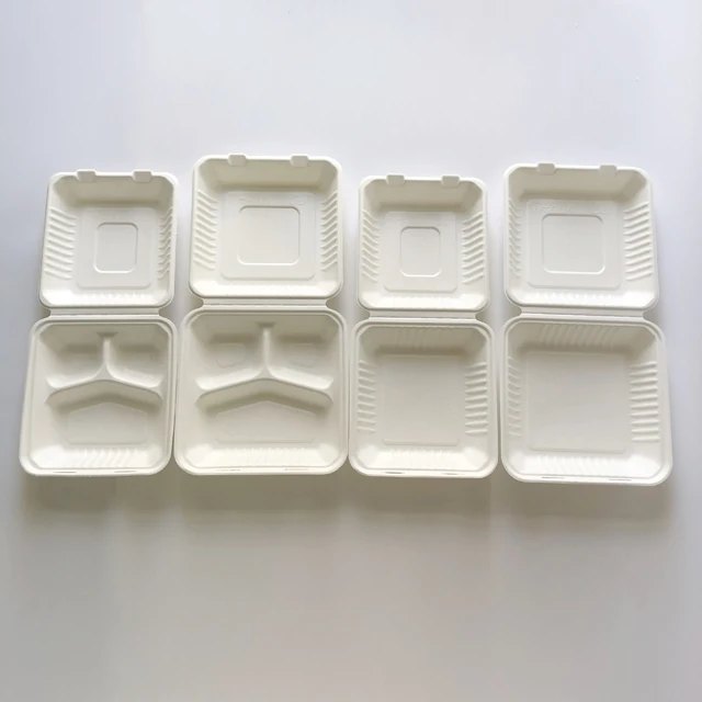 Biodegradable take out food container bagasse pulp clamshell