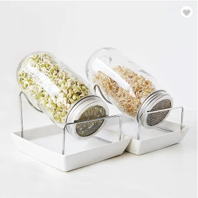 wide-mouth soybean sprout sprouting glass mason jar with Stainless Steel sprout lid & metal stand
