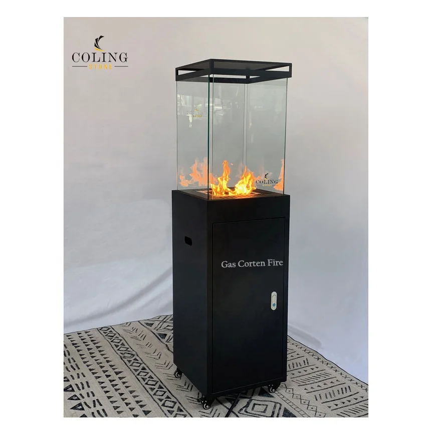 CG902-4 16.5 inch Black Propane LPG Fire Pit Square Cube Outdoor heating Fireplace Garden Patio Deck