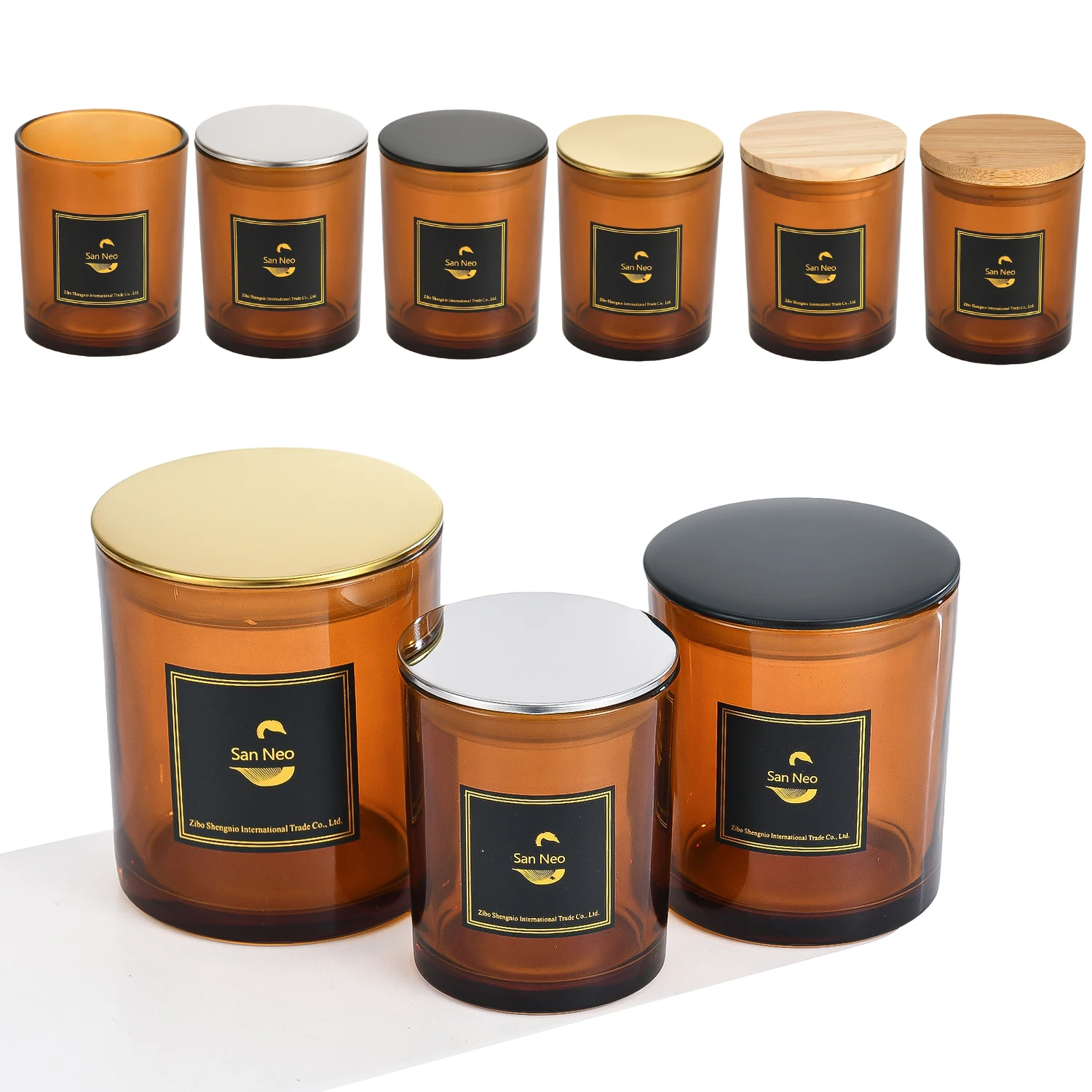 Chinese Supplier 8oz 10oz 14oz Wooden Lid Thick Empty Amber Glass Candle Jar Candle Holder