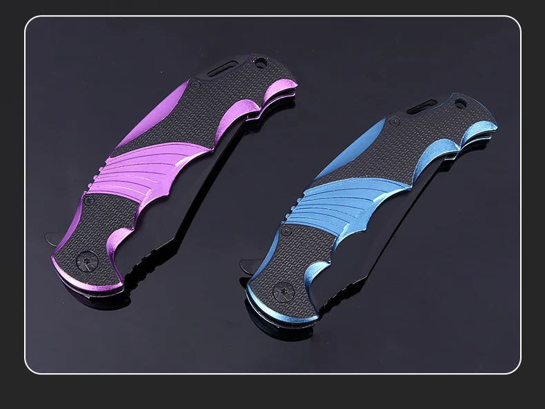 3Cr13 stainless steel Camping tactical pocket knife black coating blade with TPR Handel