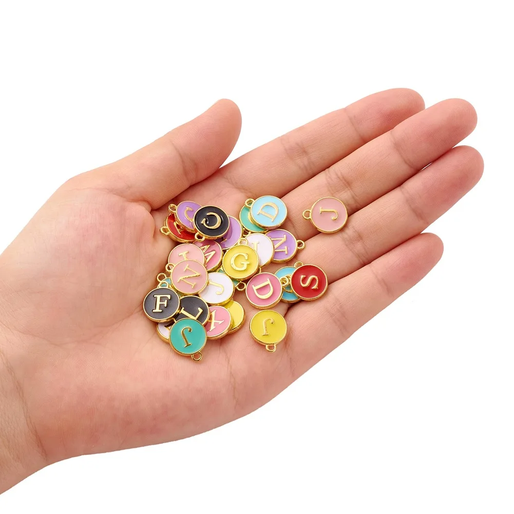 Liberty Gifts Jewelry Acessories Alloy Double Sided Oil Drop Colorful 26 Letter Charms Alphabet Charm For DIY Bracelet Making