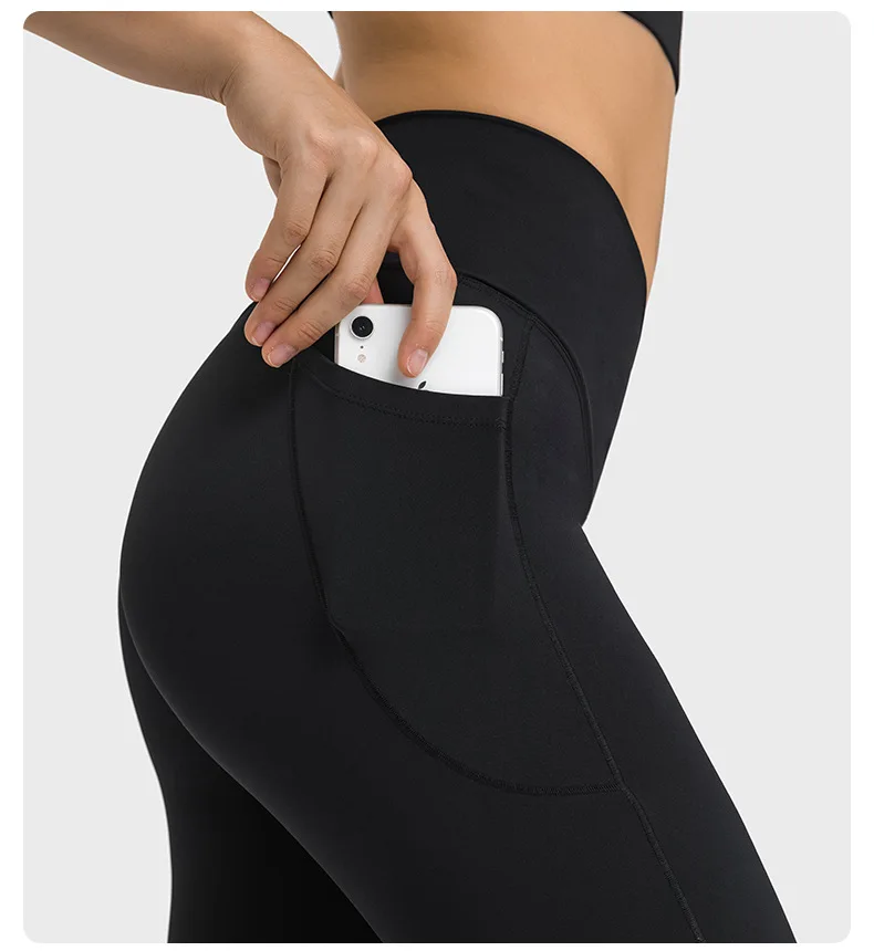 Popular High Waist V Cut Spandex Leggings Camel Toe Women Push Up Booty Brown Nude Leggings With Pocket V Front Yoga Pants