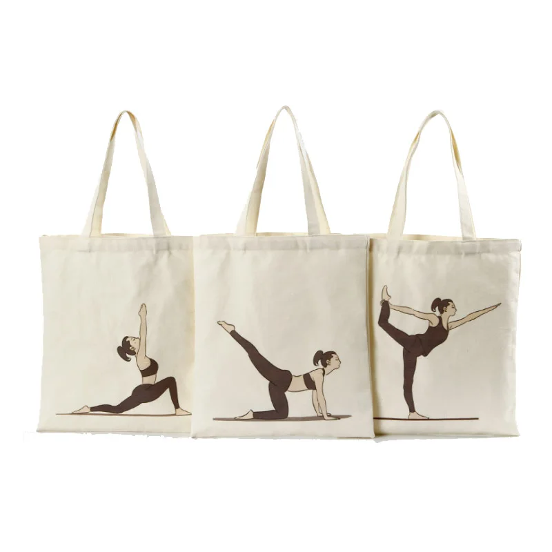 
Fashion Cute Yoga Shopping Travel Burlap Cloth Bag Canvas Tote Bag for Girl 